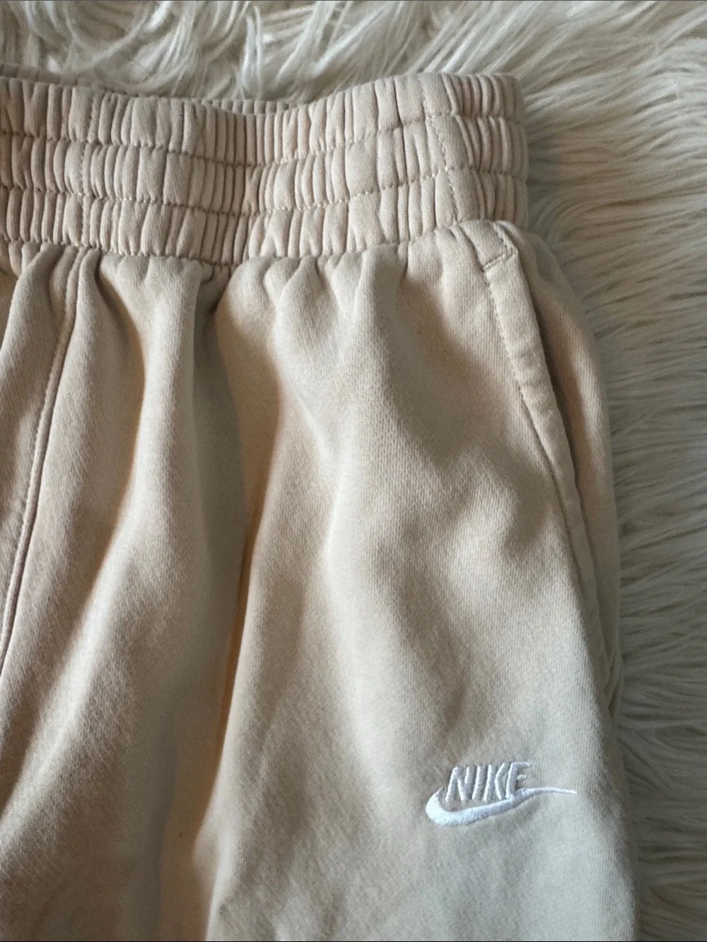 Nike Kids Cream Fleece Joggers with White Logo